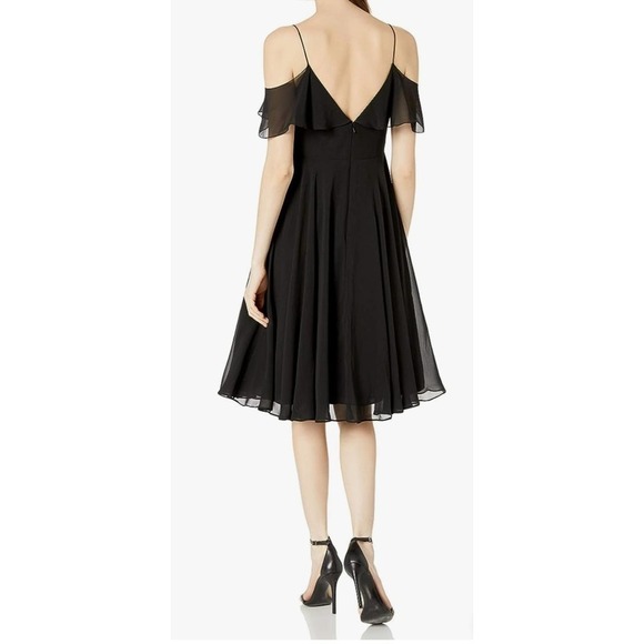 Jenny Yoo Kelli Formal Gown midi Dress Off the shoulder black chiffon size 8 - Picture 2 of 11